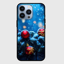 Чехол для iPhone 13 Pro Новогодняя ночь и красные шары, цвет: 3D-черный