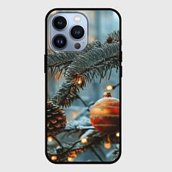 Чехол для iPhone 13 Pro Шишки и шар на елке, цвет: 3D-черный