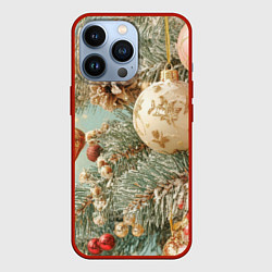 Чехол для iPhone 13 Pro Елочные новогодние игрушки, цвет: 3D-красный