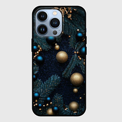 Чехол для iPhone 13 Pro Золотые и синие новогодние шары, цвет: 3D-черный