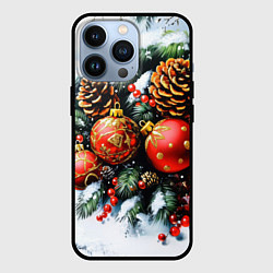 Чехол для iPhone 13 Pro Новогодние игрушки и рябина, цвет: 3D-черный