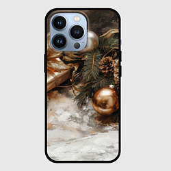 Чехол для iPhone 13 Pro Коричневые новогодние шары и шишки, цвет: 3D-черный