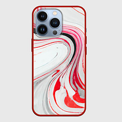 Чехол для iPhone 13 Pro Волнистые чёрно-красные линии на белом фоне, цвет: 3D-красный
