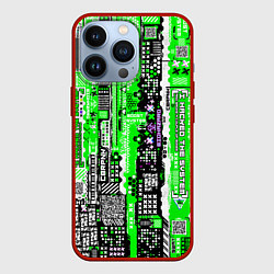 Чехол для iPhone 13 Pro Киберпанк паттерн зелёный, цвет: 3D-красный