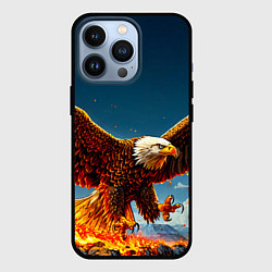 Чехол для iPhone 13 Pro Парящий над огнем орел, цвет: 3D-черный