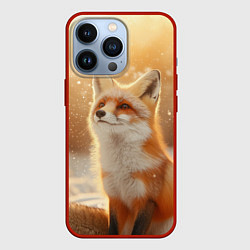 Чехол для iPhone 13 Pro Лисица в снежном лесу, цвет: 3D-красный