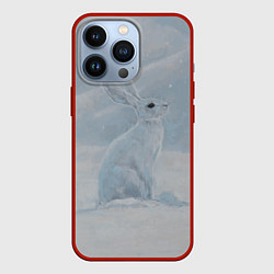 Чехол для iPhone 13 Pro Заяц среди снега, цвет: 3D-красный