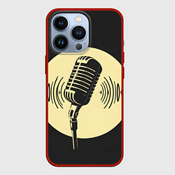 Чехол для iPhone 13 Pro Микрофон на черном фоне, цвет: 3D-красный