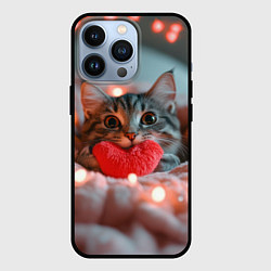 Чехол для iPhone 13 Pro Котик с сердечком, цвет: 3D-черный