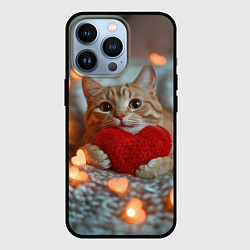 Чехол для iPhone 13 Pro Рыжий кот держит сердечко, цвет: 3D-черный