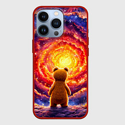 Чехол для iPhone 13 Pro Медвежонок смотрит в космос, цвет: 3D-красный
