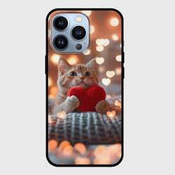 Чехол для iPhone 13 Pro Котик с сердечком на фоне боке, цвет: 3D-черный