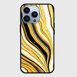 Чехол для iPhone 13 Pro Волнистые вертикальные чёрно-жёлтые полосы, цвет: 3D-черный