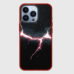 Чехол для iPhone 13 Pro Разлом на черной плите, цвет: 3D-красный