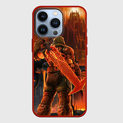 Чехол для iPhone 13 Pro Doom slayer and tower Doom, цвет: 3D-красный