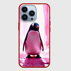 Чехол для iPhone 13 Pro Пингвин в розовом, цвет: 3D-красный