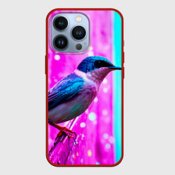 Чехол для iPhone 13 Pro Ласточка на фиолетовой стене, цвет: 3D-красный