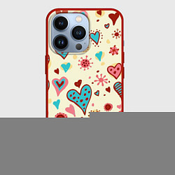 Чехол для iPhone 13 Pro Цветные сердечки, цвет: 3D-красный