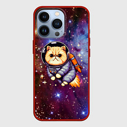 Чехол для iPhone 13 Pro Котик космонавт в открытом космосе, цвет: 3D-красный