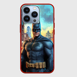 Чехол для iPhone 13 Pro Бэтмен неоновый город, цвет: 3D-красный