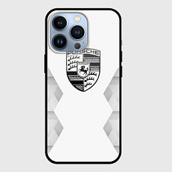 Чехол для iPhone 13 Pro Porsche white poly, цвет: 3D-черный