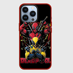 Чехол для iPhone 13 Pro Дэдпул и Россомаха в позе, цвет: 3D-красный