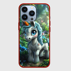Чехол для iPhone 13 Pro Единорожка в зеленом лесу, цвет: 3D-красный