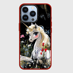 Чехол для iPhone 13 Pro Единорожка с золотыми копытами, цвет: 3D-красный