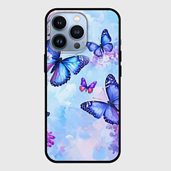 Чехол для iPhone 13 Pro Бабочки и сирень - нежная голубая живопись, цвет: 3D-черный