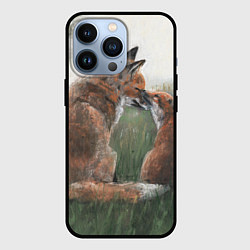 Чехол для iPhone 13 Pro Лиса с лисёнком, цвет: 3D-черный