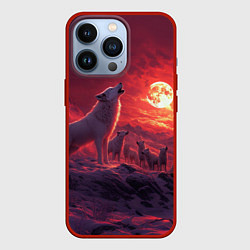 Чехол для iPhone 13 Pro Белый волк воет на луну, цвет: 3D-красный