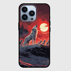 Чехол для iPhone 13 Pro Волк воет на красную луну, цвет: 3D-черный