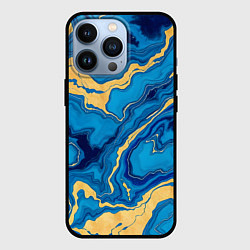 Чехол для iPhone 13 Pro Синий мрамор с золотом, цвет: 3D-черный