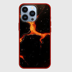 Чехол для iPhone 13 Pro Оранжевый разлом на черной текстуре, цвет: 3D-красный
