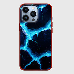 Чехол для iPhone 13 Pro Голубая потертая текстура с разломом, цвет: 3D-красный