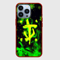 Чехол для iPhone 13 Pro Doom кислотный снег в огне лого, цвет: 3D-красный