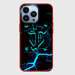 Чехол для iPhone 13 Pro Doom молнии неоновые, цвет: 3D-красный