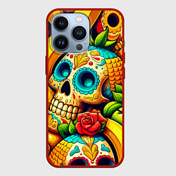 Чехол для iPhone 13 Pro Colorfull skulls and bananas - pop art pattern, цвет: 3D-красный
