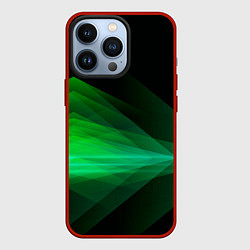 Чехол для iPhone 13 Pro Неоновая зеленая абстракция на черном фоне, цвет: 3D-красный