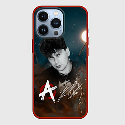 Чехол для iPhone 13 Pro Юрий Хой на фоне луны, цвет: 3D-красный
