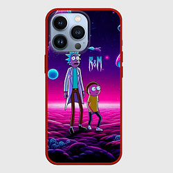 Чехол для iPhone 13 Pro Морти и Рик на планете неоновых сказочных грибов, цвет: 3D-красный