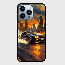 Чехол для iPhone 13 Pro BMW на фоне труб завода, цвет: 3D-черный