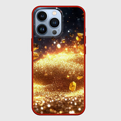 Чехол для iPhone 13 Pro Золотые частички на черной текстуре, цвет: 3D-красный