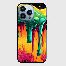 Чехол для iPhone 13 Pro Зелено-оранжевая клякса, цвет: 3D-черный
