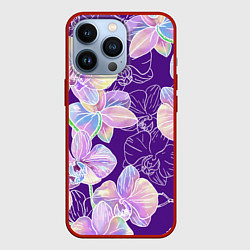 Чехол для iPhone 13 Pro Японские акварельные орхидеи, цвет: 3D-красный