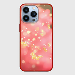 Чехол для iPhone 13 Pro Желтые блестки на розовой текстуре, цвет: 3D-красный