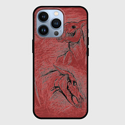 Чехол для iPhone 13 Pro Черепа лошадей - эскиз, цвет: 3D-черный
