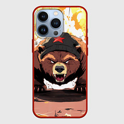 Чехол для iPhone 13 Pro Злой русский медведь с пилоткой на голове, цвет: 3D-красный