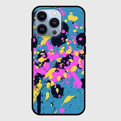 Чехол для iPhone 13 Pro Брызги краски розовой желтой и темно синей, цвет: 3D-черный