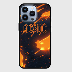 Чехол для iPhone 13 Pro ACDC оранжевый логотип, цвет: 3D-черный